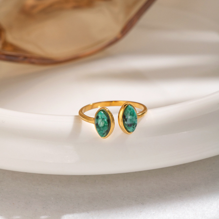 Stainless Steel Waterproof Gold Color Natural Stone Women's Gemstone Rings 2