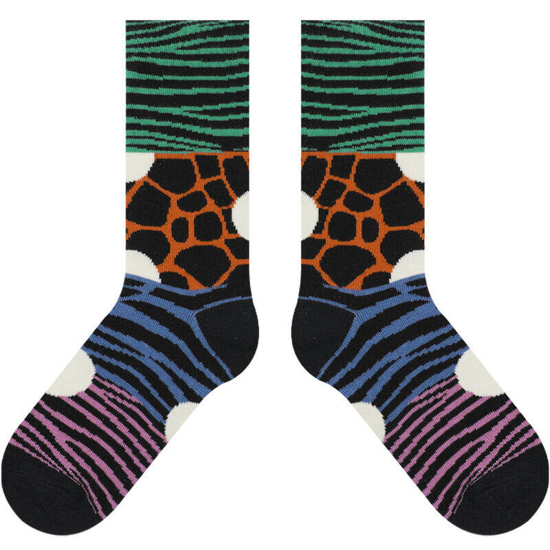 Chaussettes Mi-Mollet Unisexes Rétro À Blocs De Couleurs Et Imprimé Léopard. h5 