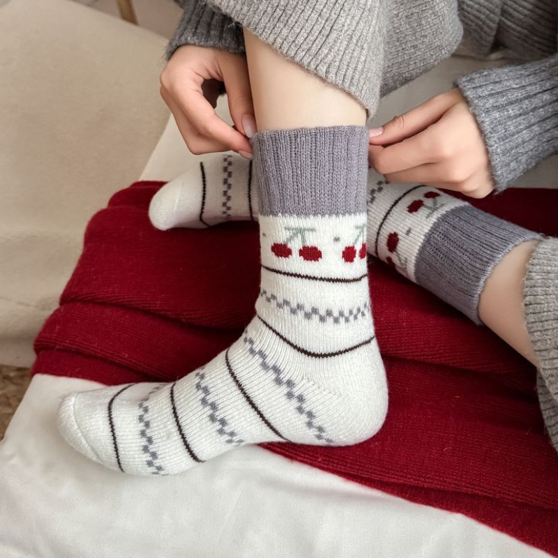 Chaussettes Mi-Mollet Pour Femmes, Motif Géométrique À Rayures, Illustration De Noël h5 Image4
