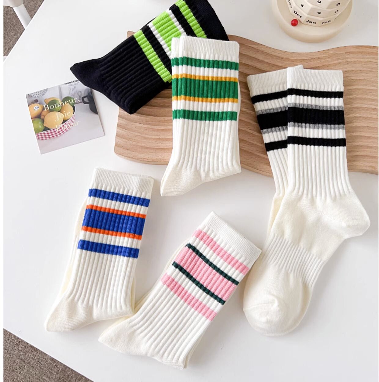 High Bounce Basic Stripes Color Clash Mid-Calf Socks