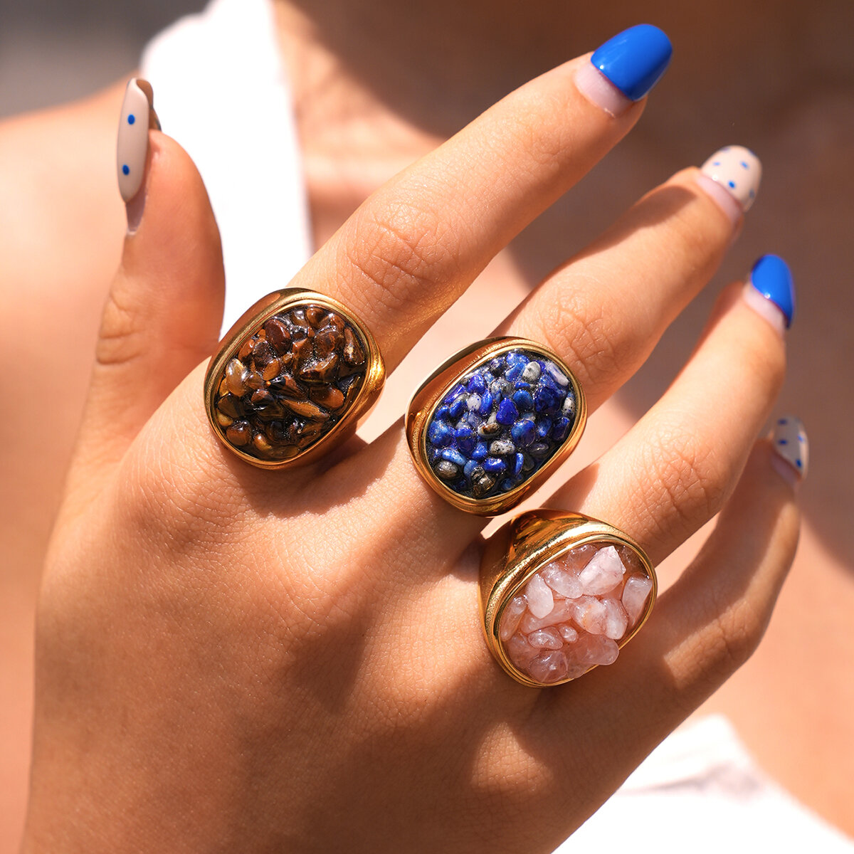 Anillos Llamativos De Acero Inoxidable De Color Dorado, De Forma Irregular Y Diseño Sencillo, De La Serie Simple Daily. h5 Imagen3