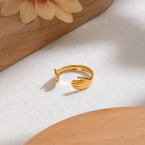 Palm Shape Stainless Steel Waterproof Gold Color Minimalist Rings h5 Picture4