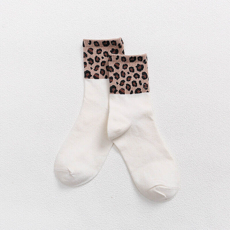 Retro-Socken für Damen, einfarbig gestreift, mit Leopardenmuster, mittelhoch