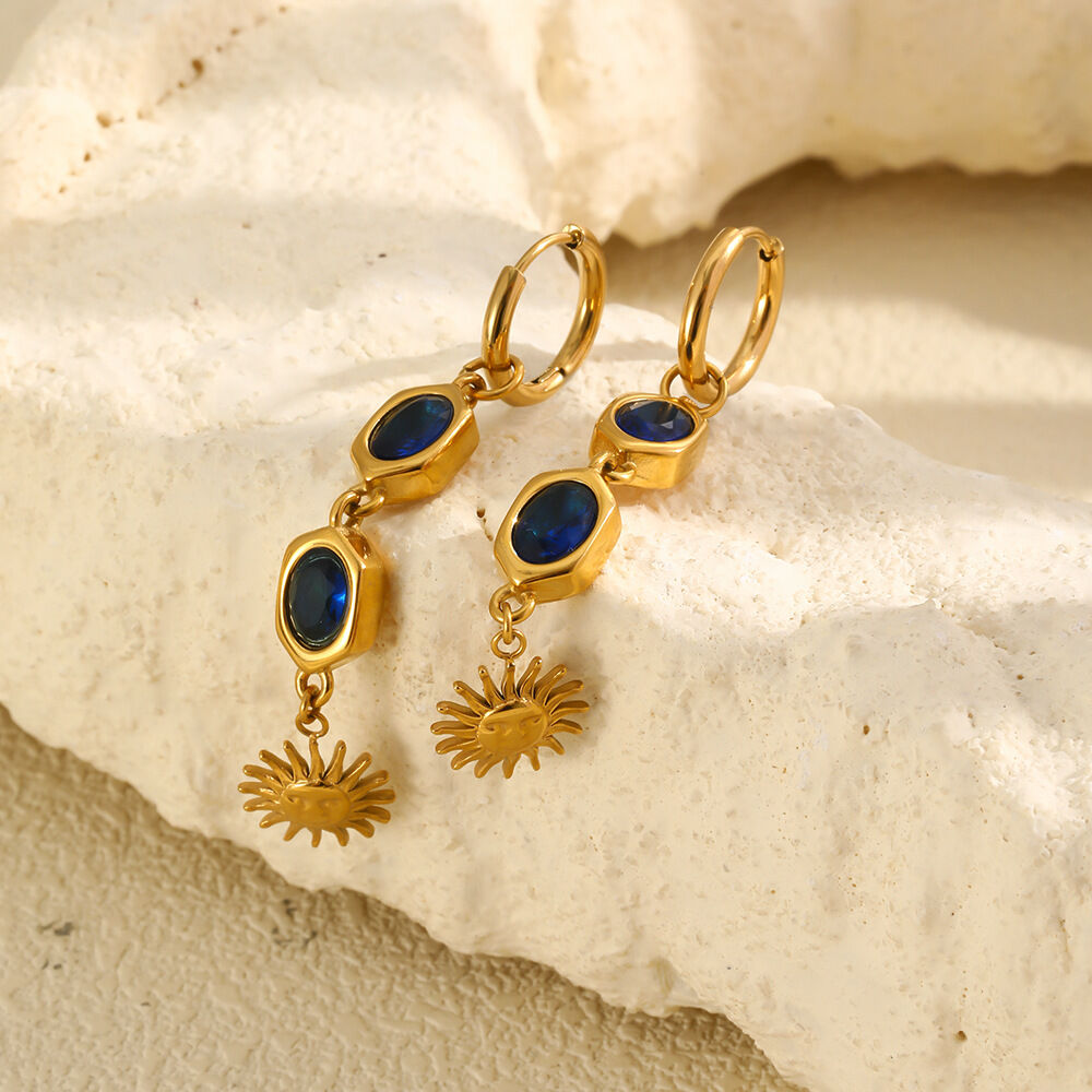 Classic Series Daily Sun Stainless Steel Waterproof   Gold Color  Women's Dangle Earrings Picture3