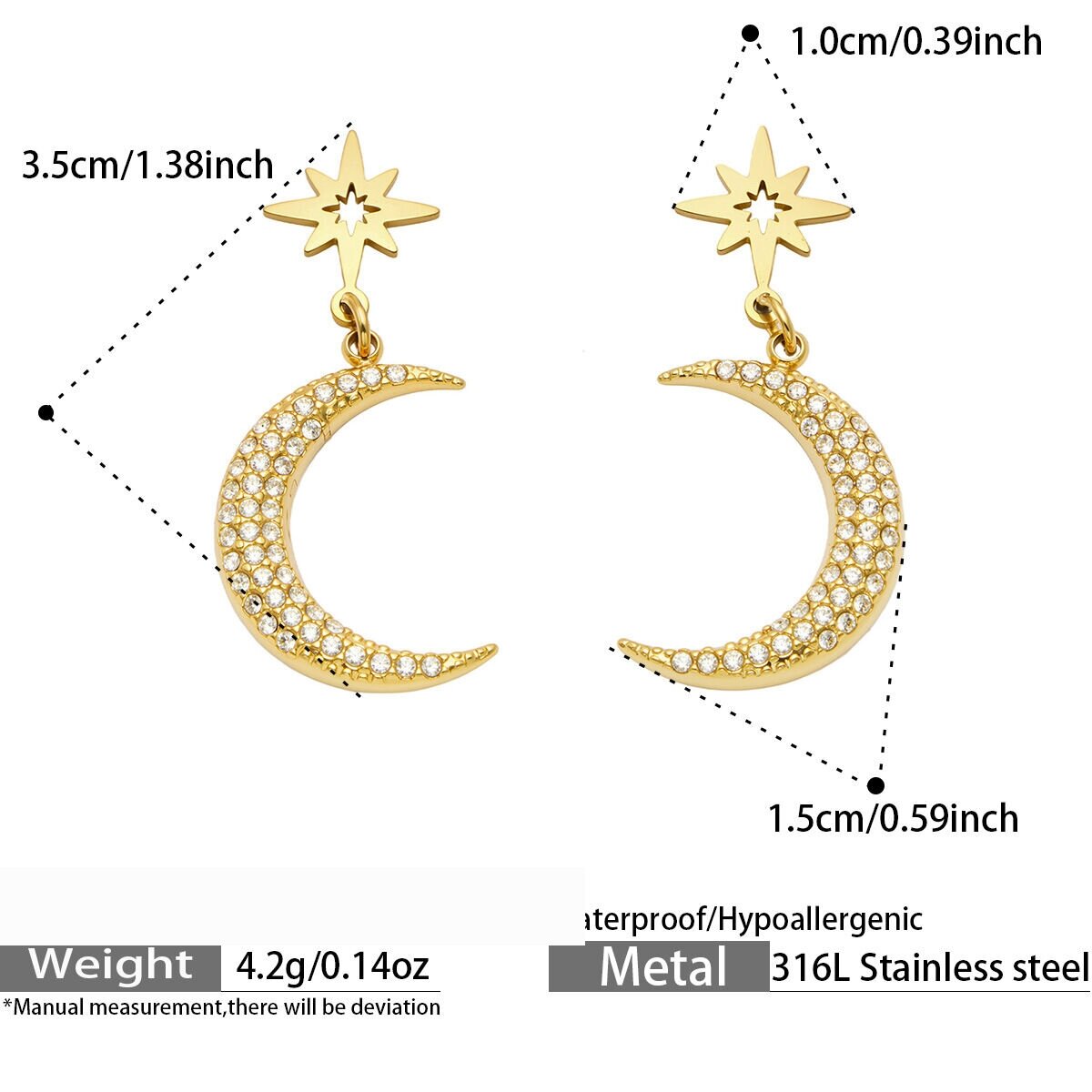 Conjunto De Joyas De Lujo Para Mujer Con Circonitas En Forma De Estrella Y Luna, De Acero Inoxidable, Resistente Al Agua Y Con Forma Irregular Y Diseño Sencillo. h5 