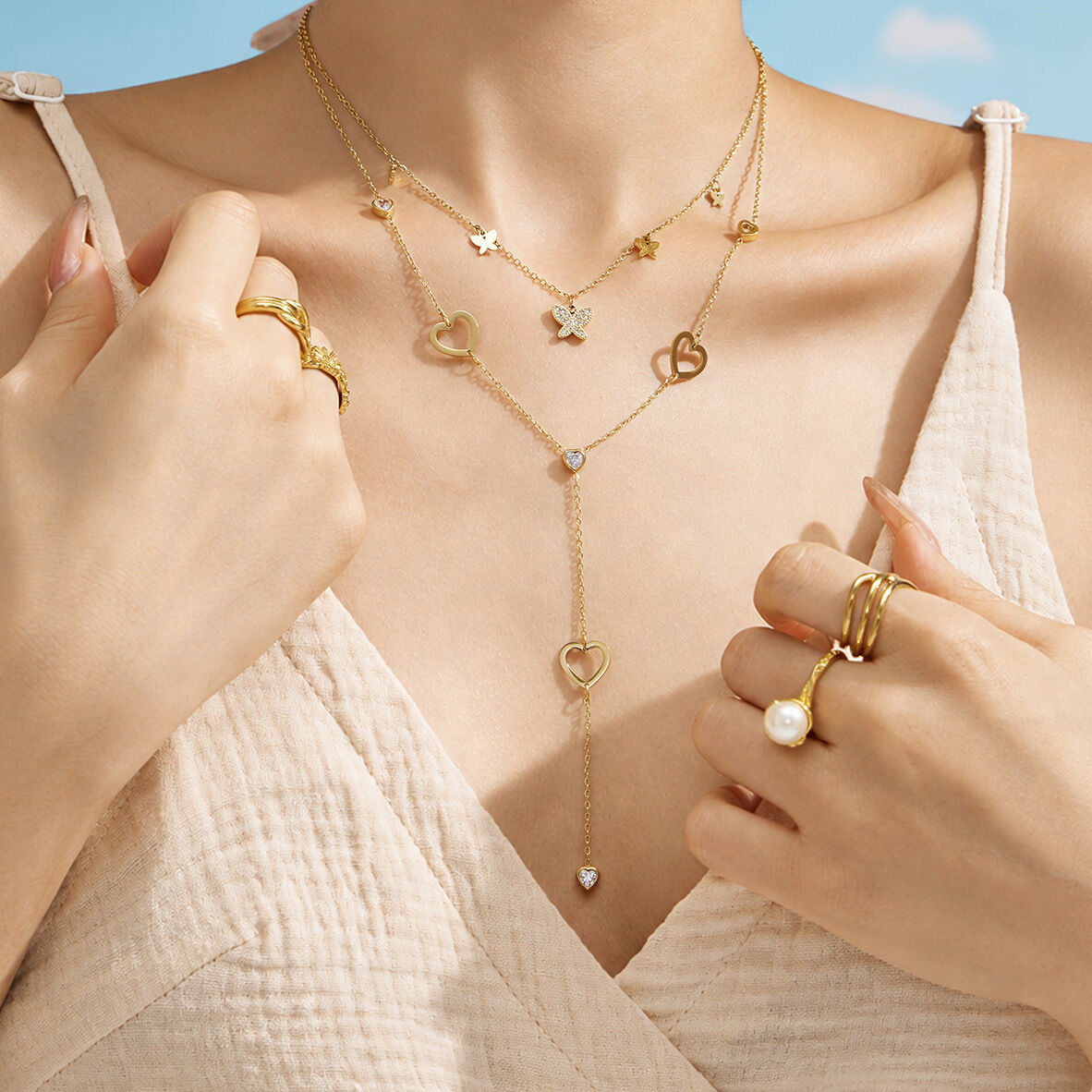 Collier chaîne papillon en acier inoxydable étanche couleur or, collection Simple Series Daily Heart Chain