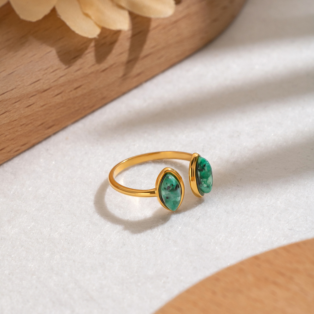 Stainless Steel Waterproof Gold Color Natural Stone Women's Gemstone Rings Picture4