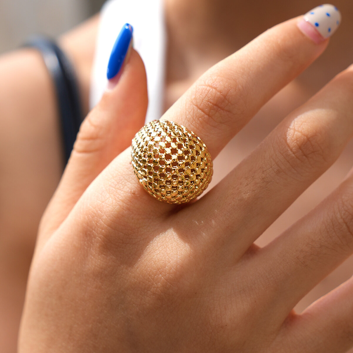 Anillos Llamativos De Acero Inoxidable De Color Dorado, De Forma Irregular Y Diseño Sencillo, De La Serie Simple Daily. h5 Imagen4