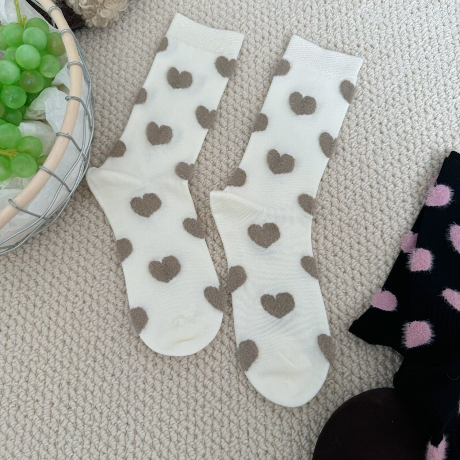 Chaussettes Mi-Mollet Basiques À Cœur, Couleur Unie, Légèrement Rebondissantes h5 Image2