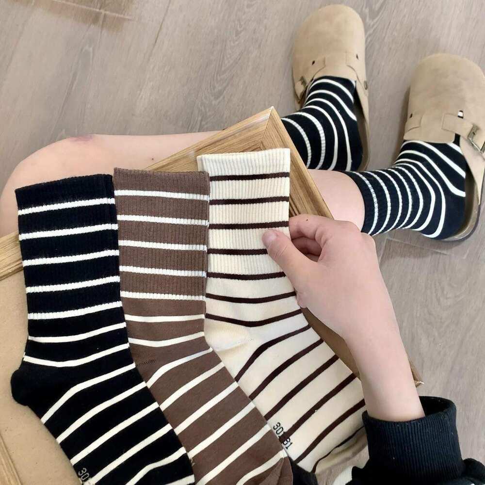 Chaussettes Mi-Mollet À Rayures Unies Basiques Pour Femmes h5Image2