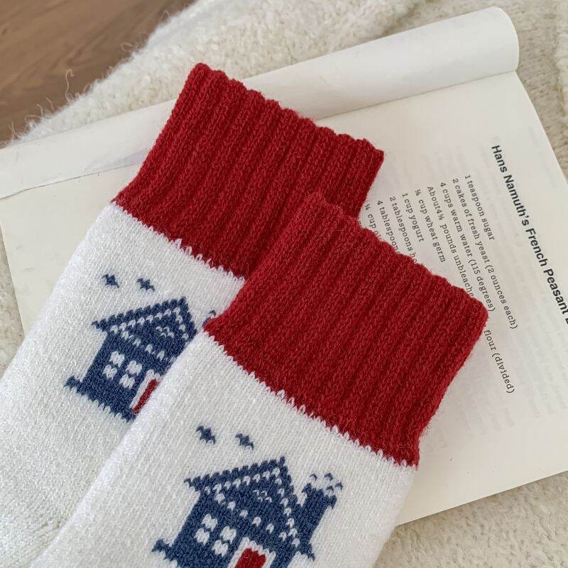 Chaussettes Mi-Mollet Pour Femmes, Motif Géométrique À Rayures, Illustration De Noël h5 Image7