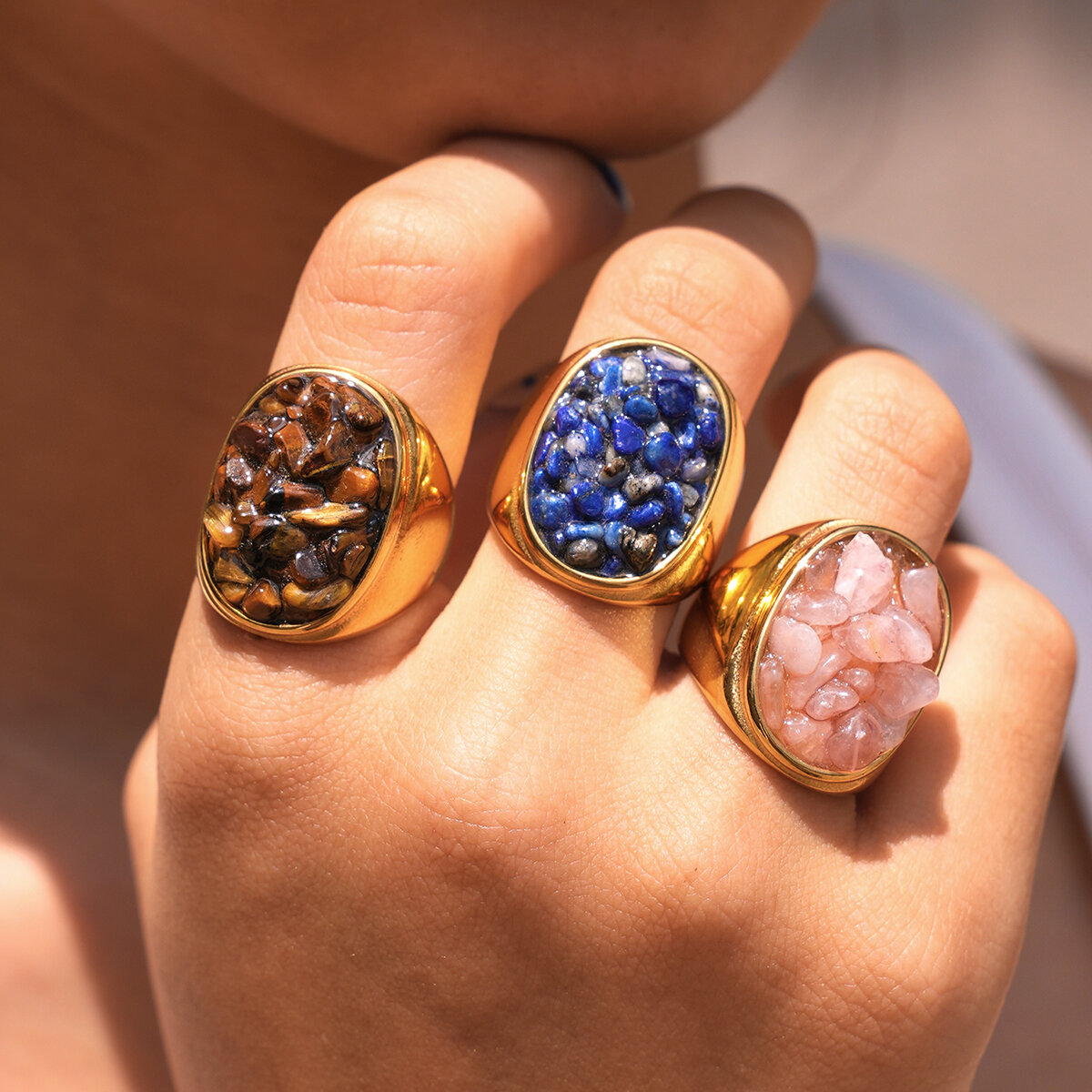 Anillos Llamativos De Acero Inoxidable De Color Dorado, De Forma Irregular Y Diseño Sencillo, De La Serie Simple Daily. h5 Imagen4