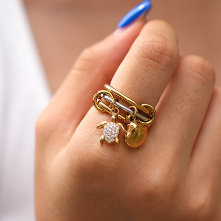 Simple Series Daily Animal Shell Stainless Steel Waterproof Gold Color Statement Rings