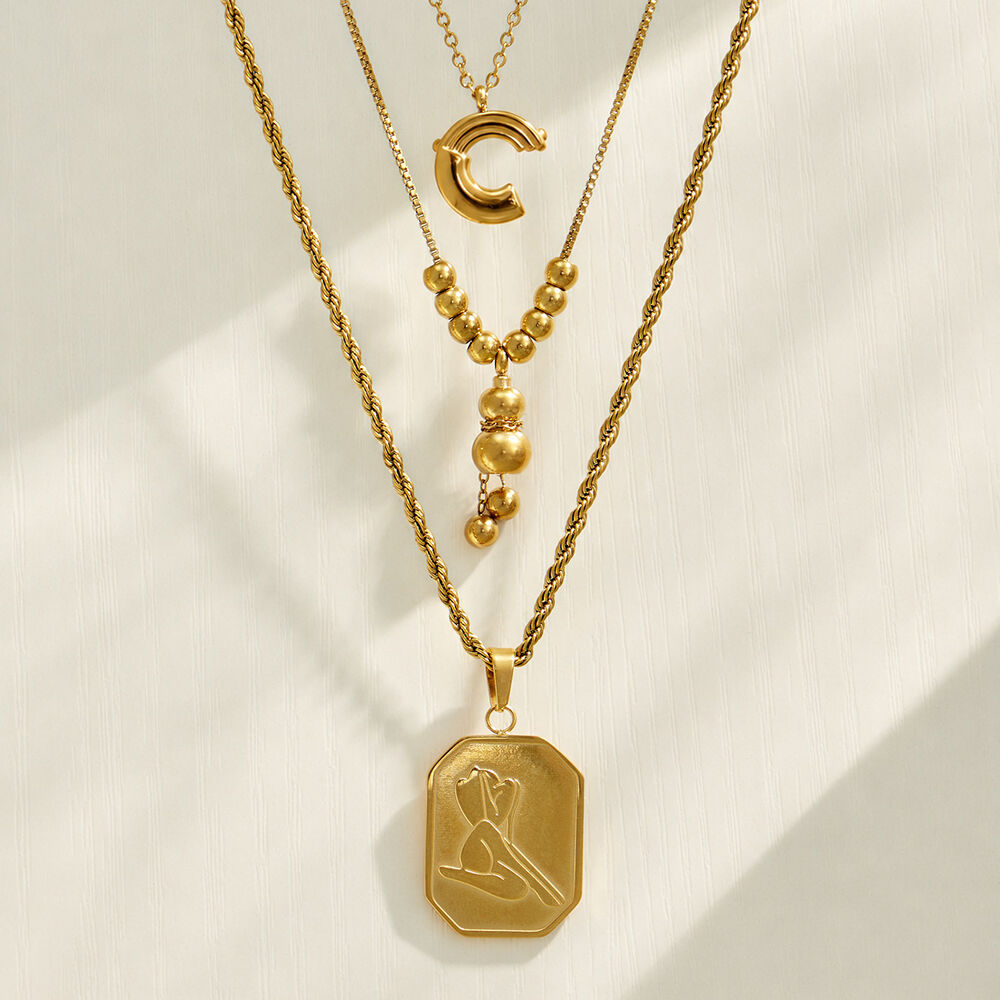 Collares Con Colgante Para Mujer De La Serie Simple, Rectangular, De Acero Inoxidable, Resistente Al Agua Y Color Dorado. h5Imagen3
