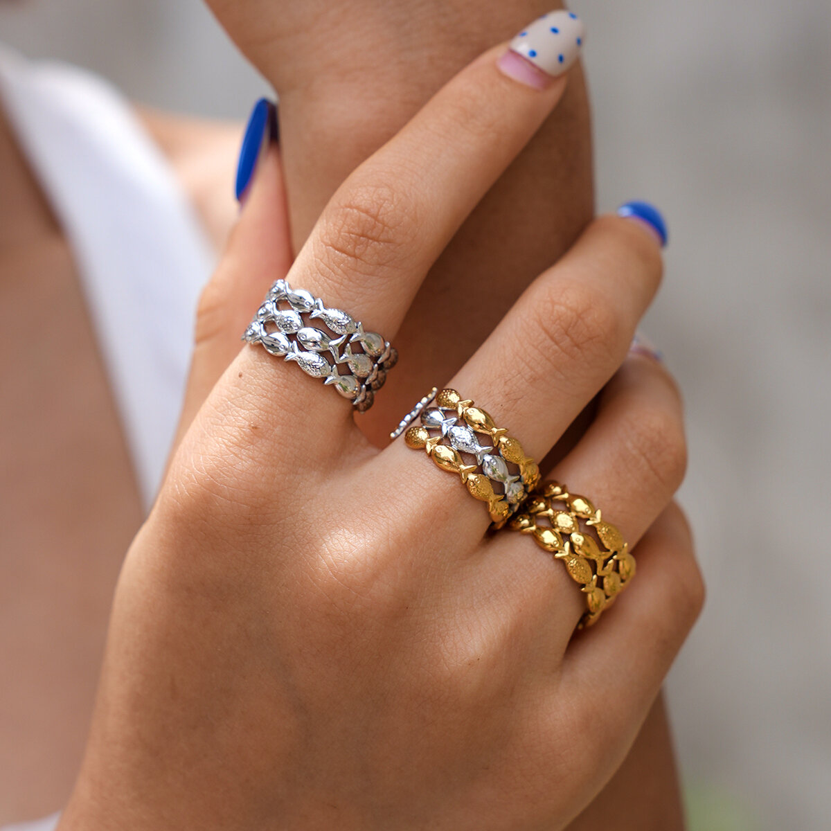 Anillos Llamativos De Acero Inoxidable De Color Dorado, De Forma Irregular Y Diseño Sencillo, De La Serie Simple Daily. Imagen3