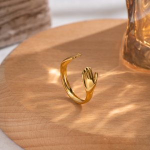 Palm Shape Stainless Steel Waterproof Gold Color Minimalist Rings h5 Picture5