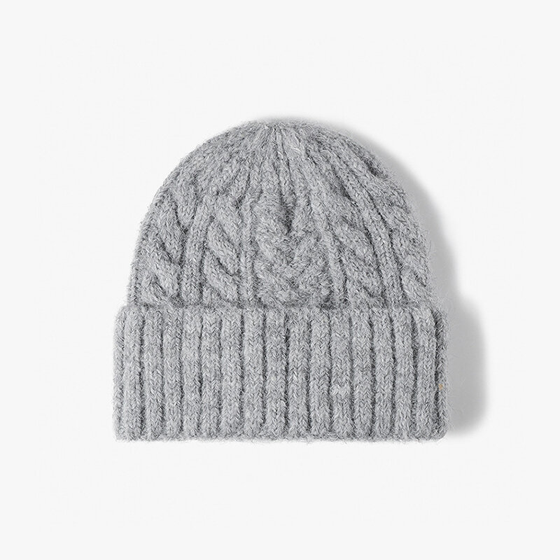 Effen gebreide muts voor dames van wol en polyester.