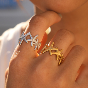 Simple Series Daily Starfish Stainless Steel Waterproof   Gold Color  Statement Rings h5 Picture3