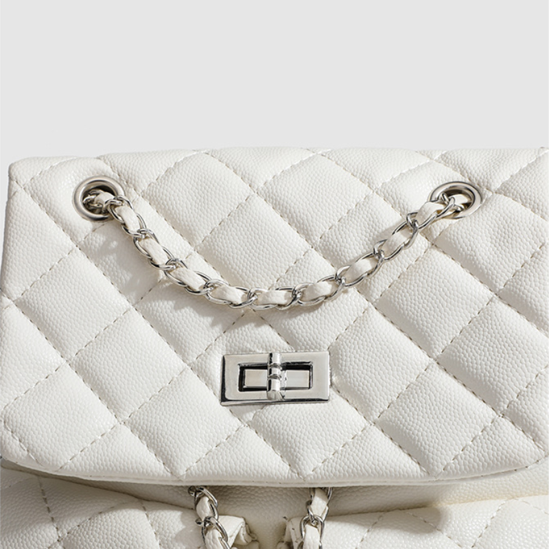 Casual Stijl, Gewatteerde Stiksels, Metalen Details, Effen Kleur, Ketting, Premium Kwaliteit Pu Damesrugzak Afbeelding5