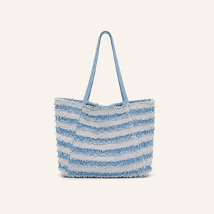 Borsa A Tracolla Quadrata Da Donna In Tela Con Patchwork A Tinta Unita E Strisce, Stile Casual. h5 Immagine2