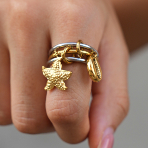 Simple Series Daily Shell Starfish Stainless Steel Waterproof   Gold Color  Statement Rings h5 Picture4