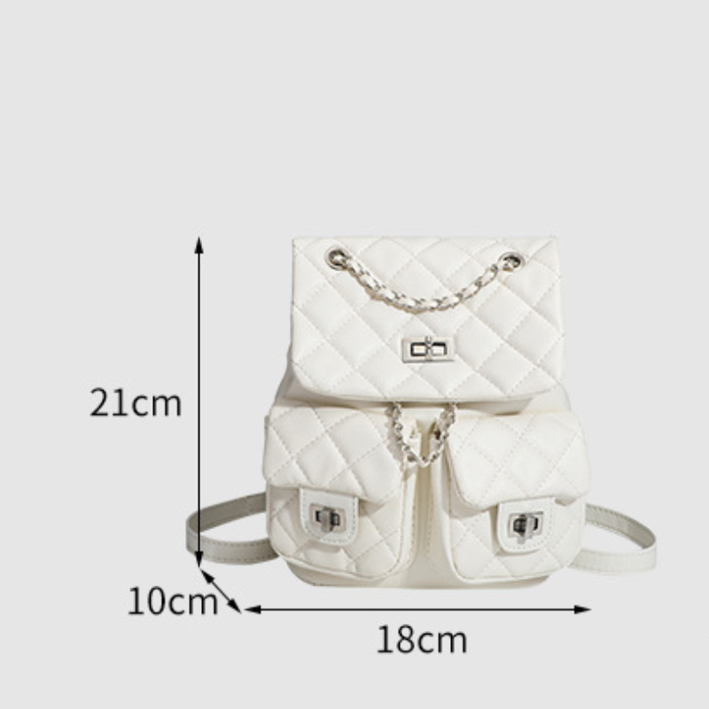Casual Stijl, Gewatteerde Stiksels, Metalen Details, Effen Kleur, Ketting, Premium Kwaliteit Pu Damesrugzak Afbeelding6