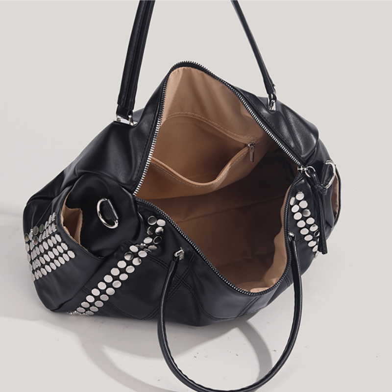 Casual Stijl, Metalen Details, Studs, Effen Kleur, Premium Kwaliteit Pu, Dames Sport- En Reistassen Afbeelding6