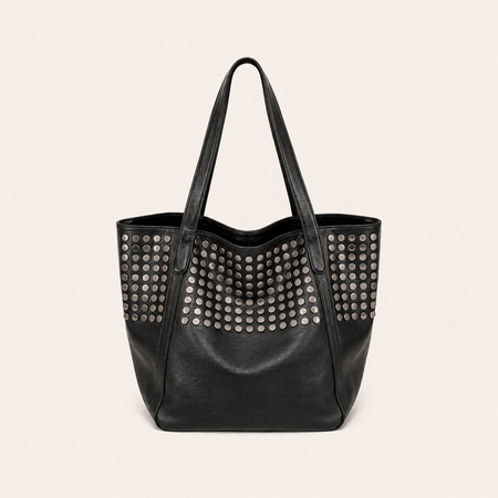 Lässige quadratische Schultertasche für Damen mit Metallbeschlägen, Nieten und hochwertigen PU-Verschlüssen in Unifarben. 2