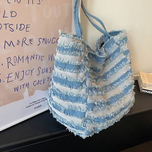 Borsa A Tracolla Quadrata Da Donna In Tela Con Patchwork A Tinta Unita E Strisce, Stile Casual. h5 Immagine8
