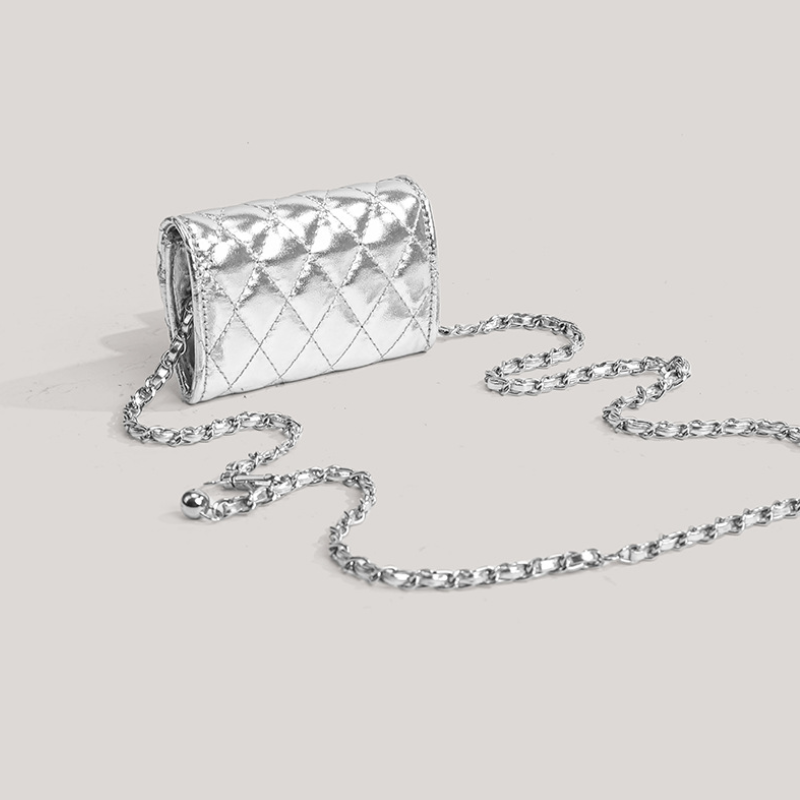 Casual Stijl, Gewatteerde Stiksels, Metalen Details, Effen Kleur, Pu-Ketting, Vierkante Crossbodytas Voor Dames Afbeelding3
