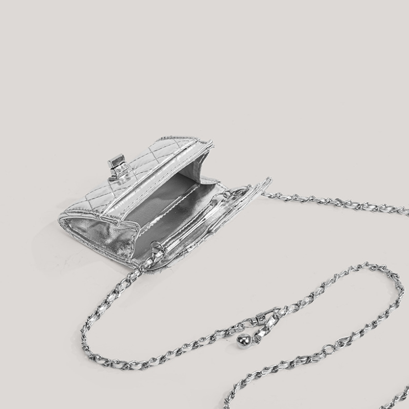 Casual Stijl, Gewatteerde Stiksels, Metalen Details, Effen Kleur, Pu-Ketting, Vierkante Crossbodytas Voor Dames h5 Afbeelding4