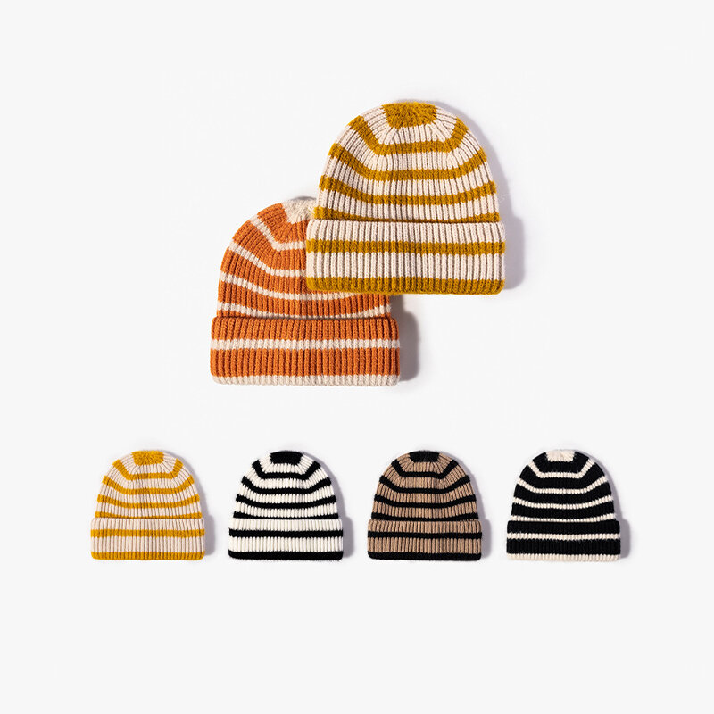 Stripe Mixed Color Wool Polyester Blend Women's Beanie h5Picture2