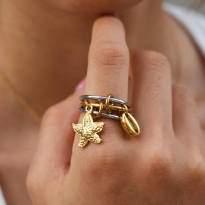 Simple Series Daily Shell Starfish Stainless Steel Waterproof   Gold Color  Statement Rings h5 Picture3