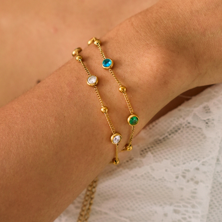 Simple Series Daily – Unregelmäßige Form, Kreis, Edelstahl, wasserdicht, goldfarben, Zirkonia, Damen-Kettenarmband