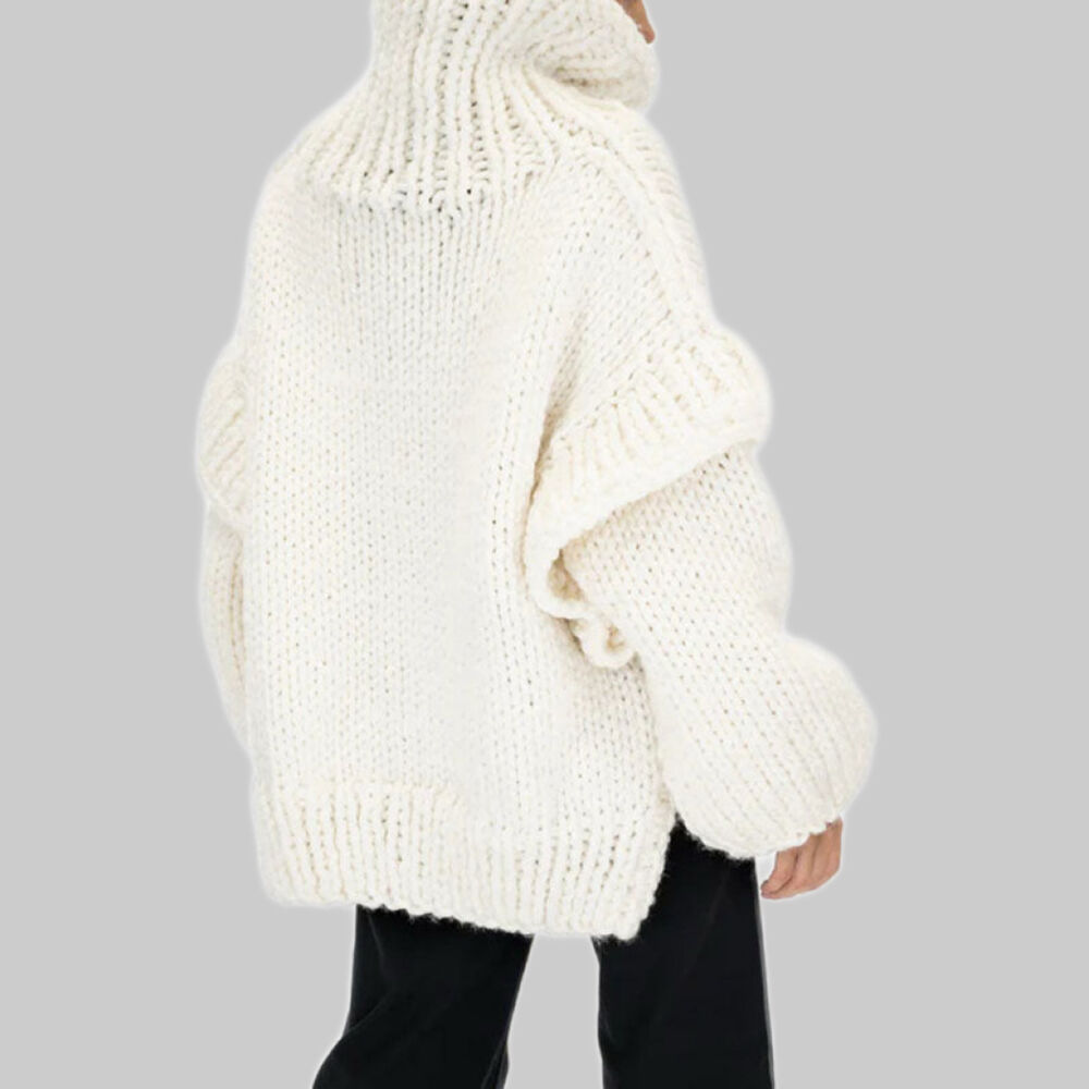 Casual Solid Color Turtleneck Loose Fit Acrylic Knitted Jumper h5Picture3