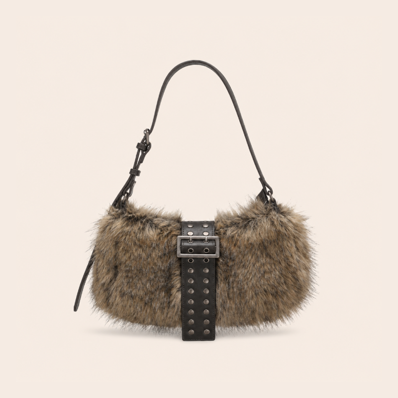 Streetwear Style Metal Hardware Fluffy Studded Solid Color Rivet Imitation Fur Women's Underarm Bag Shoulder Bags