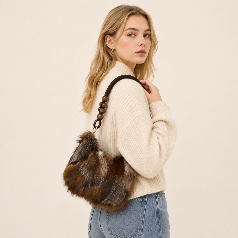 Casual Stijl Pluizige Patchwork Imitatiebont Dames Schoudertas In Vierkante Vorm h5Afbeelding3