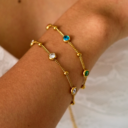 Simple Series Daily – Unregelmäßige Form, Kreis, Edelstahl, wasserdicht, goldfarben, Zirkonia, Damen-Kettenarmband 2