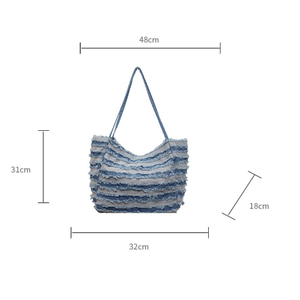 Borsa A Tracolla Quadrata Da Donna In Tela Con Patchwork A Tinta Unita E Strisce, Stile Casual. h5 Immagine9