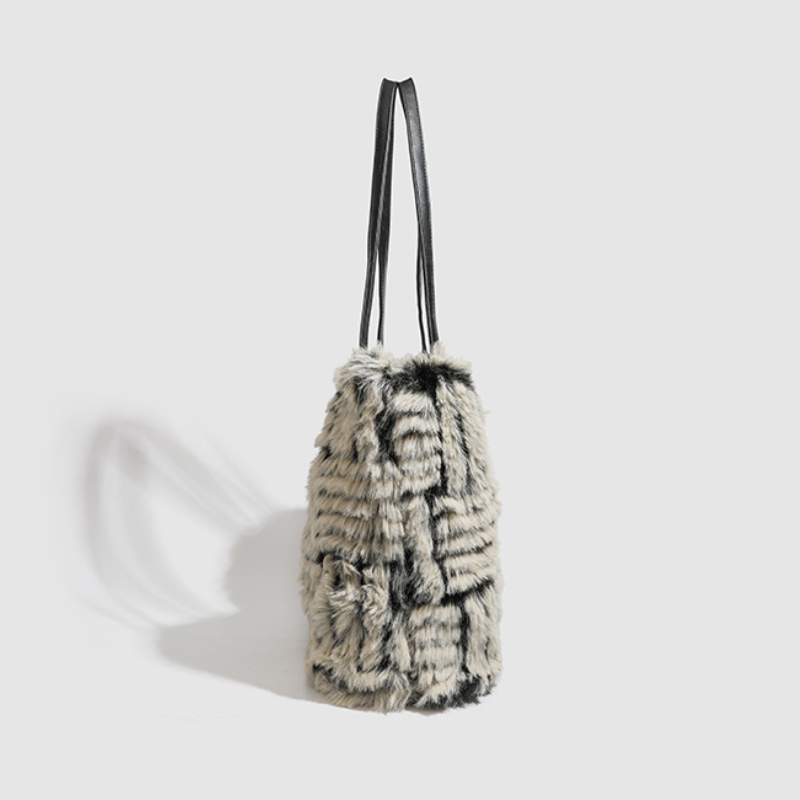 Casual Stijl Pluizige Gestreepte Vierkante Schoudertas Van Imitatiebont Voor Dames h5Afbeelding4