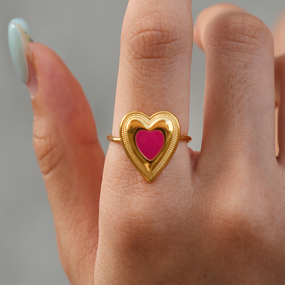 Simple Series Daily Heart Stainless Steel Waterproof   Gold Color  Statement Rings Picture4