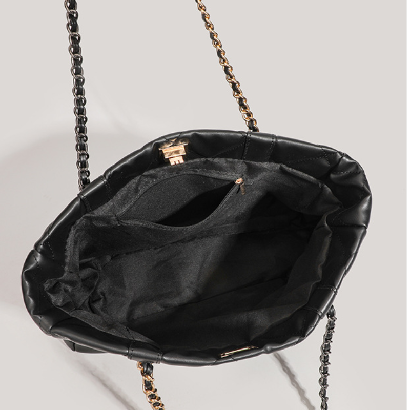 Casual Stijl, Gewatteerde Stiksels, Metalen Details, Effen Kleur, Pu-Ketting, Vierkante Draagtas Voor Dames Afbeelding5