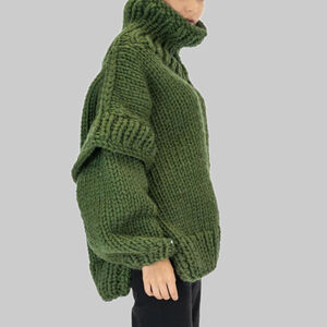 Casual Solid Color Turtleneck Loose Fit Acrylic Knitted Jumper h5 Picture4