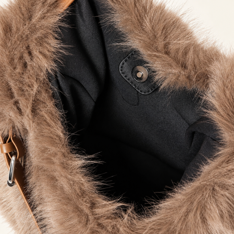 Borsa A Tracolla Quadrata Da Donna In Pelliccia Sintetica A Tinta Unita, Stile Casual E Soffice. h5Immagine7