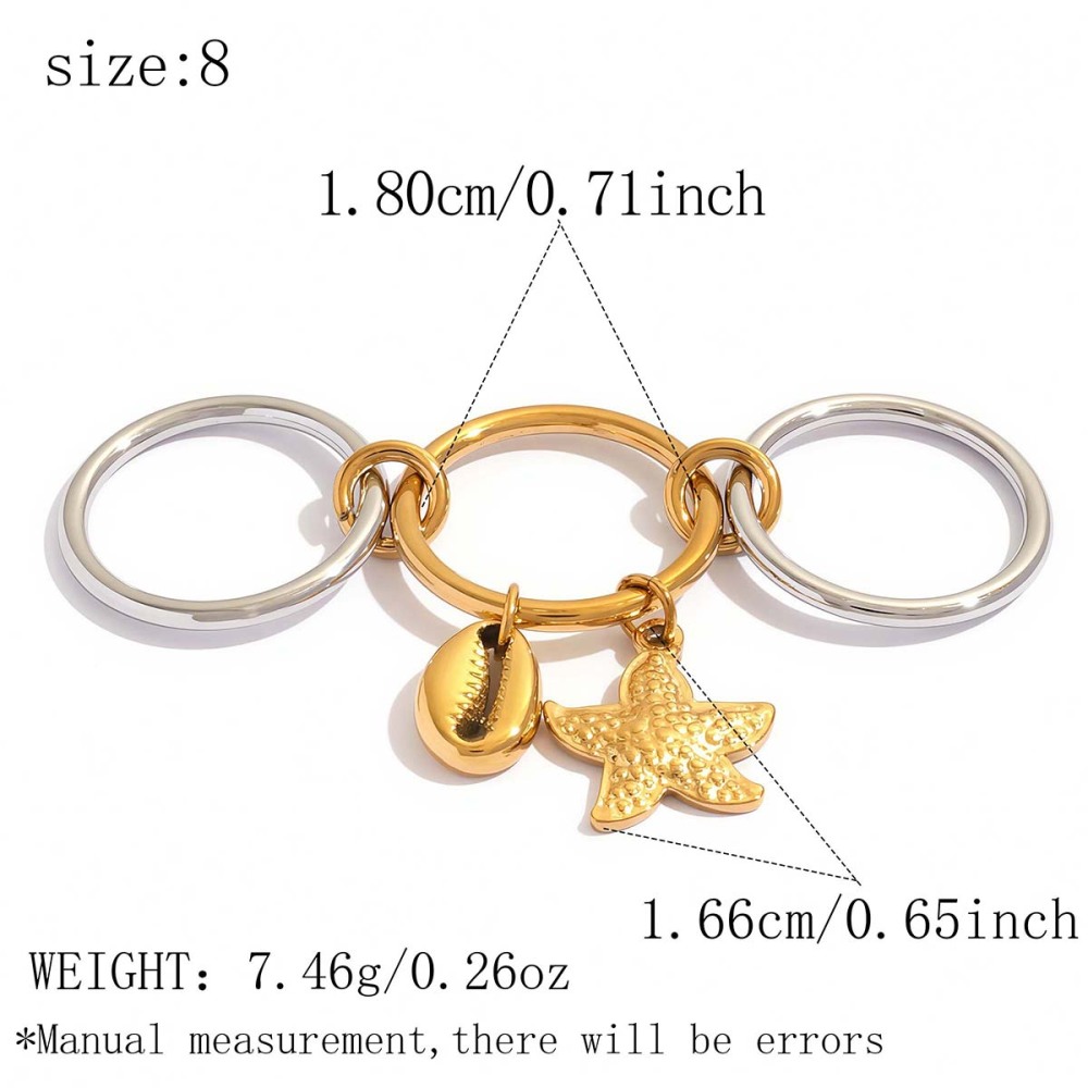 Simple Series Daily Shell Starfish Stainless Steel Waterproof   Gold Color  Statement Rings 