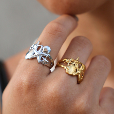 Simple Series Daily Shell Starfish Stainless Steel Waterproof   Gold Color  Statement Rings