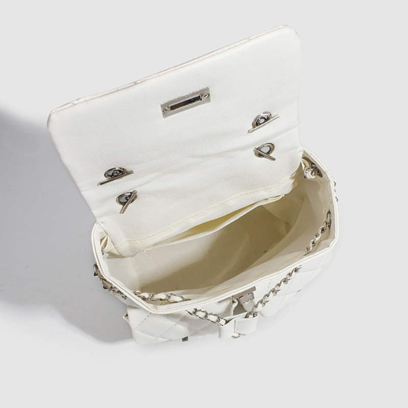 Casual Stijl, Gewatteerde Stiksels, Metalen Details, Effen Kleur, Ketting, Premium Kwaliteit Pu Damesrugzak h5 Afbeelding3