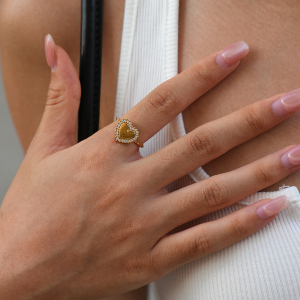 Simple Series Daily Heart Stainless Steel Waterproof   Gold Color  Rhinestone Statement Rings h5 Picture3