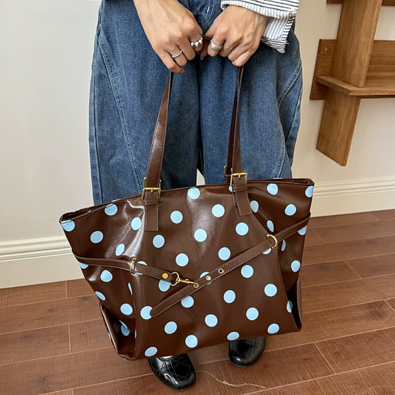 Casual Style Metal Hardware Solid Color Polka Dots Pu Women's Tote Bags h5Picture10