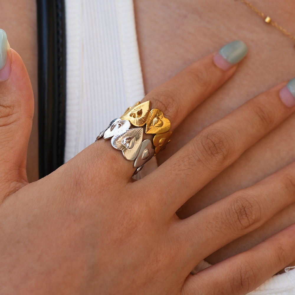 Simple Series Daily Heart Stainless Steel Waterproof   Gold Color  Statement Rings Picture3